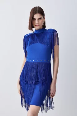 Buy 🌟 Karen Millen Fringed Ponte Detail Midi 👗 Dress 😉