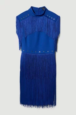 Buy 🌟 Karen Millen Fringed Ponte Detail Midi 👗 Dress 😉 -Occasionwear Popular Store bkk06584 electric20blue xl 3