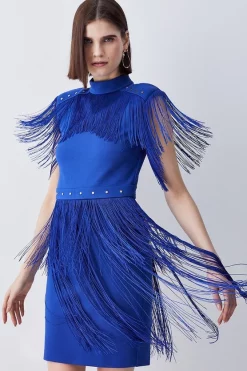 Buy 🌟 Karen Millen Fringed Ponte Detail Midi 👗 Dress 😉 -Occasionwear Popular Store bkk06584 electric20blue xl 4