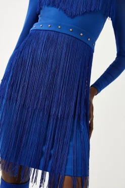 Cheap 👍 Karen Millen Fringed Ponte Mesh Detail Mini 👗 Dress - cobalt 💯 -Occasionwear Popular Store bkk06585 cobalt xl 2