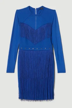 Cheap 👍 Karen Millen Fringed Ponte Mesh Detail Mini 👗 Dress - cobalt 💯 -Occasionwear Popular Store bkk06585 cobalt xl 4