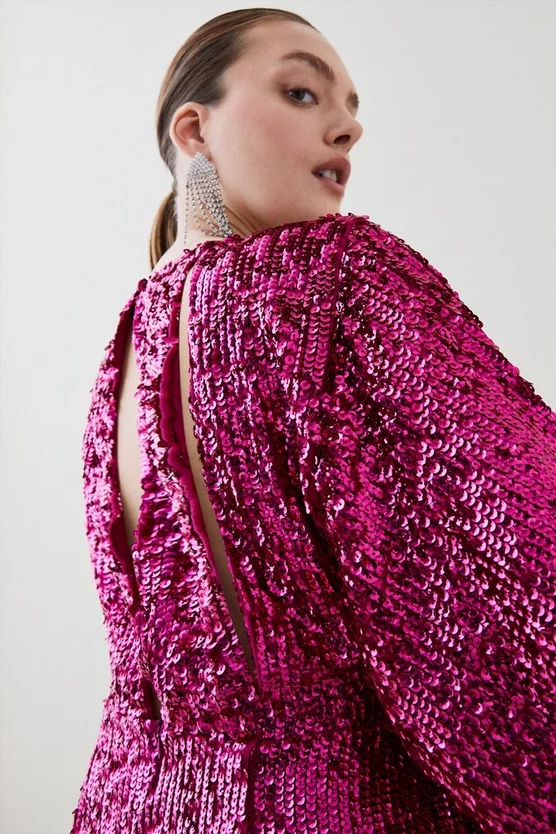 Discount 💯 Karen Millen Plus Sequin & Crystal Embellished Woven 👗 Dress - hot pink 👏 4 Discount 💯 Karen Millen Plus Sequin & Crystal Embellished Woven 👗 Dress - hot pink 👏 - Image 2