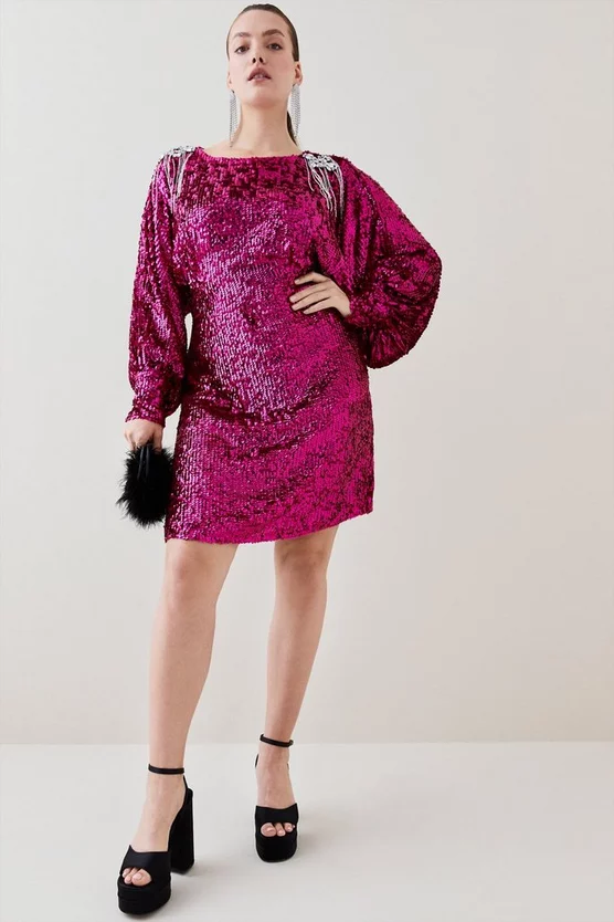 Discount 💯 Karen Millen Plus Sequin & Crystal Embellished Woven 👗 Dress - hot pink 👏 5 Discount 💯 Karen Millen Plus Sequin & Crystal Embellished Woven 👗 Dress - hot pink 👏 - Image 3