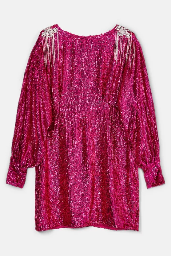 Discount 💯 Karen Millen Plus Sequin & Crystal Embellished Woven 👗 Dress - hot pink 👏 6 Discount 💯 Karen Millen Plus Sequin & Crystal Embellished Woven 👗 Dress - hot pink 👏 - Image 4