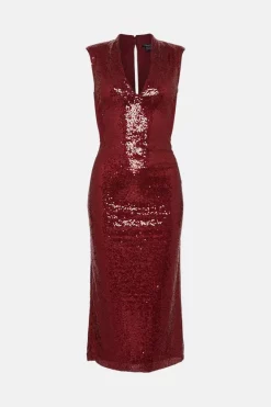Best deal 🤩 Karen Millen Petite Sequin Midi 👗 Dress - merlot 😉 -Occasionwear Popular Store bkk06644 merlot xl 3