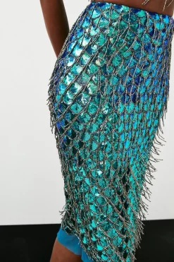 Hot Sale 🛒 Karen Millen Scallop Beaded And Embellished Midi 👗 Skirt - iridescent ⭐ -Occasionwear Popular Store bkk06647 iridescent xl 2