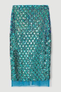 Hot Sale 🛒 Karen Millen Scallop Beaded And Embellished Midi 👗 Skirt - iridescent ⭐ -Occasionwear Popular Store bkk06647 iridescent xl 3