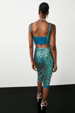 Hot Sale 🛒 Karen Millen Scallop Beaded And Embellished Midi 👗 Skirt - iridescent ⭐ -Occasionwear Popular Store bkk06647 iridescent xl 4