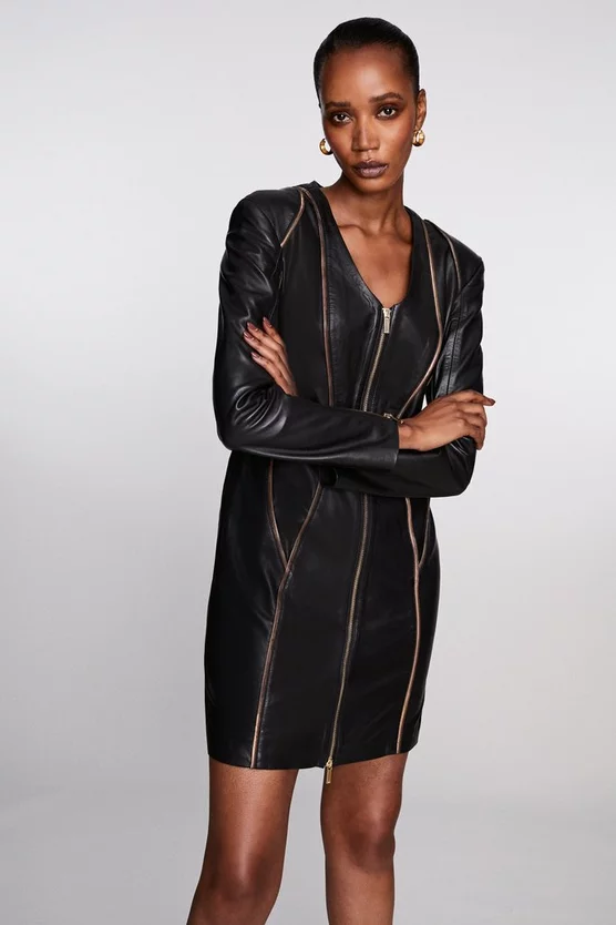 New ✨ Karen Millen Leather Snake Trim Detail Mini 👗 Dress - black ✔️ 4 New ✨ Karen Millen Leather Snake Trim Detail Mini 👗 Dress - black ✔️ - Image 2