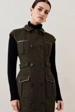 Outlet 💯 Karen Millen Lydia Millen Petite Tweed Belted Midi 👗 Dress - dark green 🥰 -Occasionwear Popular Store bkk06676 dark20green xl 5