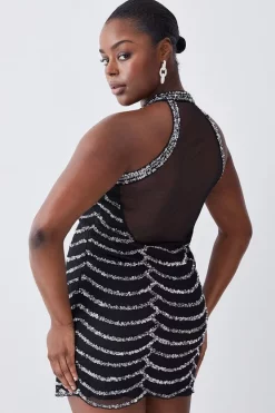 Wholesale 😀 Karen Millen Plus Size Draped Beaded High Neck Mini 👗 Dress - black 🔥 -Occasionwear Popular Store bkk06690 black xl 2