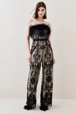 Buy 🥰 Karen Millen Graphic Embroidered Feather Woven Jumpsuit - nude ✨ -Occasionwear Popular Store bkk06703 nude xl 1