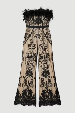 Buy 🥰 Karen Millen Graphic Embroidered Feather Woven Jumpsuit - nude ✨ -Occasionwear Popular Store bkk06703 nude xl 4