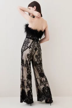 Buy 🥰 Karen Millen Graphic Embroidered Feather Woven Jumpsuit - nude ✨ -Occasionwear Popular Store bkk06703 nude xl 5