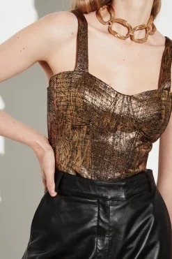 Brand new 🎁 Karen Millen Jacquard Corset Top 🧨 -Occasionwear Popular Store bkk06710 gold xl 4