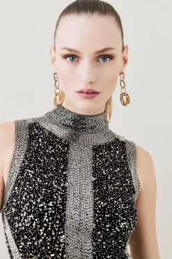 Buy ⌛ Karen Millen Embellished Beaded High Neck Woven Midi 👗 Dress - multi 🔔 -Occasionwear Popular Store bkk06722 black xl 1