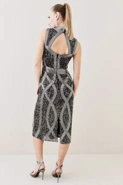 Buy ⌛ Karen Millen Embellished Beaded High Neck Woven Midi 👗 Dress - multi 🔔 -Occasionwear Popular Store bkk06722 black xl 2