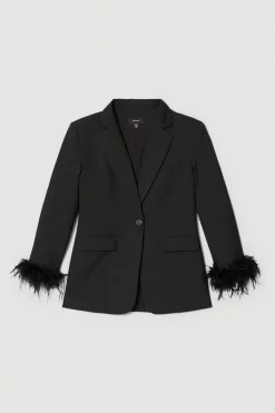 Outlet 🛒 Karen Millen Feather Cuff Detail Single Breasted Blazer ❤️ -Occasionwear Popular Store bkk06723 black xl 3
