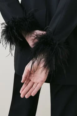 Outlet 🛒 Karen Millen Feather Cuff Detail Single Breasted Blazer ❤️ -Occasionwear Popular Store bkk06723 black xl 5