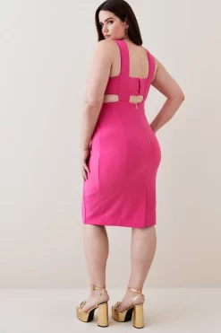 Flash Sale 😍 Karen Millen Plus Size Figure Form Cross Front Midi - pink 🔥 -Occasionwear Popular Store bkk06737 pink xl 2