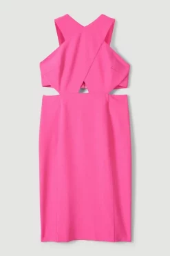 Flash Sale 😍 Karen Millen Plus Size Figure Form Cross Front Midi - pink 🔥 -Occasionwear Popular Store bkk06737 pink xl 3