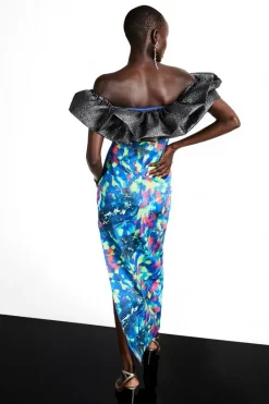 Budget ❤️ Karen Millen Weston Kaleidoscope Print Bardot Maxi 👗 Dress - blue 🎉 -Occasionwear Popular Store bkk06738 blue xl 2