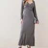 Best Pirce 😍 Karen Millen Satin Embellished Long Sleeve Midi 👗 Dress 🎉 -Occasionwear Popular Store bkk06740 charcoal xl