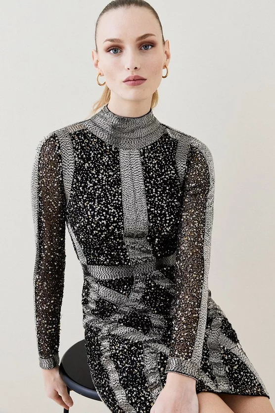 Brand new 😉 Karen Millen Embellished Beaded High Neck Woven Mini 👗 Dress - multi 🔥 4 Brand new 😉 Karen Millen Embellished Beaded High Neck Woven Mini 👗 Dress - multi 🔥 - Image 2