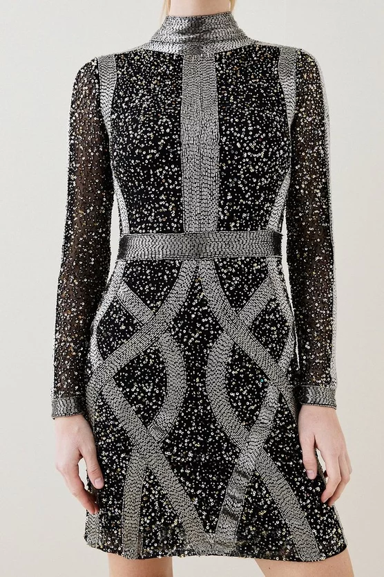 Brand new 😉 Karen Millen Embellished Beaded High Neck Woven Mini 👗 Dress - multi 🔥 5 Brand new 😉 Karen Millen Embellished Beaded High Neck Woven Mini 👗 Dress - multi 🔥 - Image 3