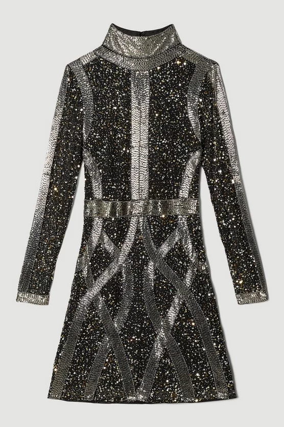 Brand new 😉 Karen Millen Embellished Beaded High Neck Woven Mini 👗 Dress - multi 🔥 6 Brand new 😉 Karen Millen Embellished Beaded High Neck Woven Mini 👗 Dress - multi 🔥 - Image 4