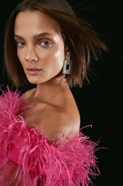 Top 10 🎁 Karen Millen Compact Stretch Feather Bardot Mini 👗 Dress - pink 👍 -Occasionwear Popular Store bkk06749 pink xl 2