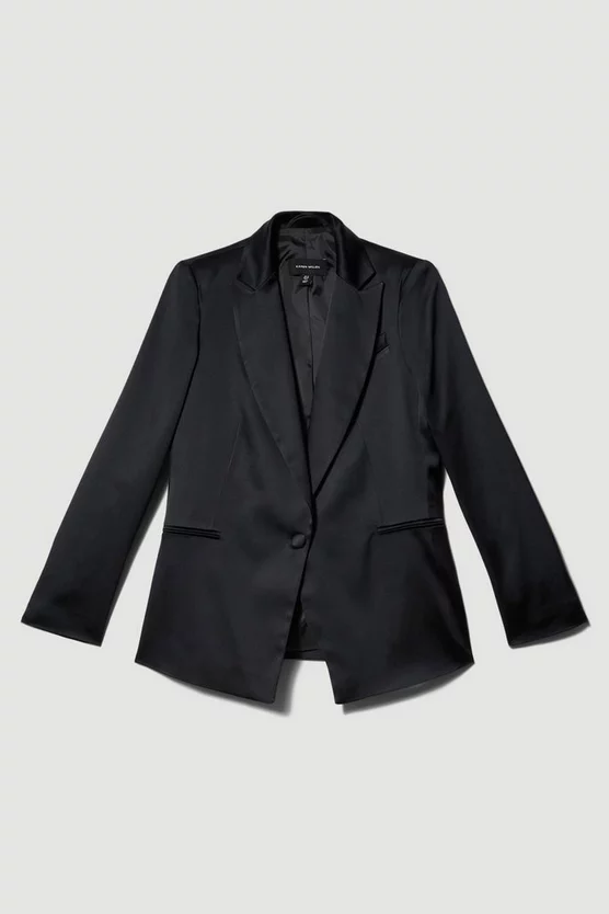 New 🔔 Karen Millen Italian Structured Satin Tailored Single Breasted Jacket 🔥 6 New 🔔 Karen Millen Italian Structured Satin Tailored Single Breasted Jacket 🔥 - Image 4