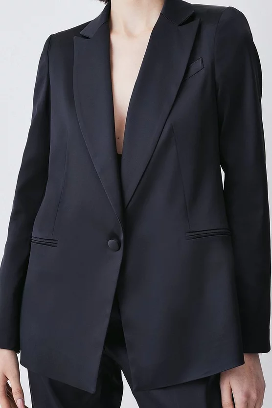 New 🔔 Karen Millen Italian Structured Satin Tailored Single Breasted Jacket 🔥 7 New 🔔 Karen Millen Italian Structured Satin Tailored Single Breasted Jacket 🔥 - Image 5
