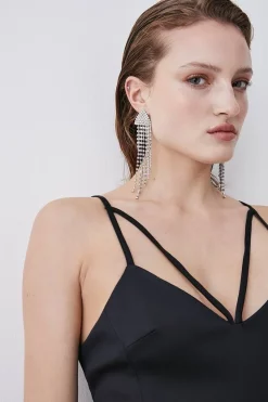 Discount ⌛ Karen Millen Italian Structured Satin Pencil Midi 👗 Dress 💯 -Occasionwear Popular Store bkk06758 black xl 1