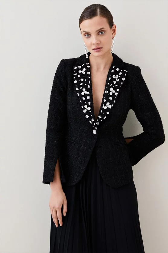 Outlet β¨ Karen Millen Embellish Collar Sparkle Boucle Pleated Midi π Dress βοΈ 3 Outlet β¨ Karen Millen Embellish Collar Sparkle Boucle Pleated Midi π Dress βοΈ