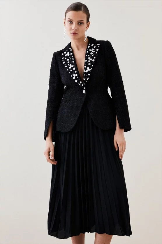 Outlet β¨ Karen Millen Embellish Collar Sparkle Boucle Pleated Midi π Dress βοΈ 7 Outlet β¨ Karen Millen Embellish Collar Sparkle Boucle Pleated Midi π Dress βοΈ - Image 5