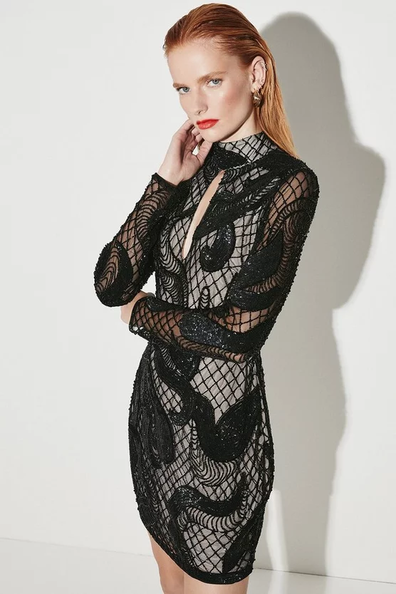 Buy 😉 Karen Millen Beaded And Embroidery Key Hole Mini 👗 Dress - black 😉 3 Buy 😉 Karen Millen Beaded And Embroidery Key Hole Mini 👗 Dress - black 😉