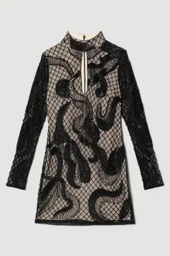 Buy 😉 Karen Millen Beaded And Embroidery Key Hole Mini 👗 Dress - black 😉 12 Buy 😉 Karen Millen Beaded And Embroidery Key Hole Mini 👗 Dress - black 😉 -Occasionwear Popular Store bkk06770 black xl 3