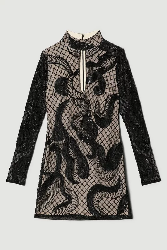 Buy 😉 Karen Millen Beaded And Embroidery Key Hole Mini 👗 Dress - black 😉 6 Buy 😉 Karen Millen Beaded And Embroidery Key Hole Mini 👗 Dress - black 😉 - Image 4