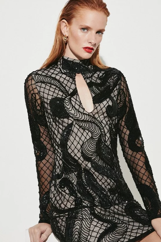 Buy 😉 Karen Millen Beaded And Embroidery Key Hole Mini 👗 Dress - black 😉 7 Buy 😉 Karen Millen Beaded And Embroidery Key Hole Mini 👗 Dress - black 😉 - Image 5