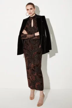 Wholesale 👍 Karen Millen Beaded And Embroidery Key Hole Maxi 👗 Dress - copper 🤩 -Occasionwear Popular Store bkk06771 copper xl 1