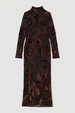 Wholesale 👍 Karen Millen Beaded And Embroidery Key Hole Maxi 👗 Dress - copper 🤩 -Occasionwear Popular Store bkk06771 copper xl 4