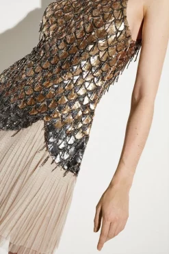 Budget ⌛ Karen Millen Scallop Beaded And Embellished Tulle 👗 Dress - neutral 🎁 -Occasionwear Popular Store bkk06775 neutral xl 2