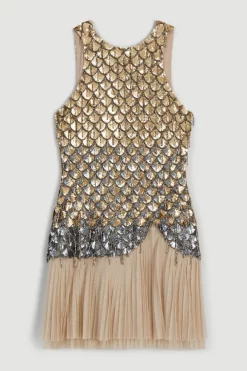 Budget ⌛ Karen Millen Scallop Beaded And Embellished Tulle 👗 Dress - neutral 🎁 -Occasionwear Popular Store bkk06775 neutral xl 3