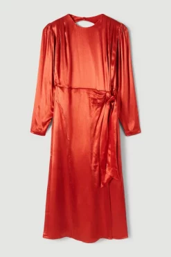 Discount 🔔 Karen Millen Viscose Satin Satin Batwing Wrap Midi 👗 Dress 😍 -Occasionwear Popular Store bkk06848 copper xl 3
