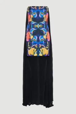 Cheap 💯 Karen Millen Weston Mirrored Marble Print Maxi Cape Back 👗 Dress - multi ❤️ -Occasionwear Popular Store bkk06862 multi xl 3