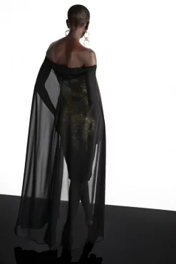 Brand new ⌛ Karen Millen Weston Abstract Crystal Print Midi Cape 👗 Dress - black ⌛ -Occasionwear Popular Store bkk06863 black xl 2