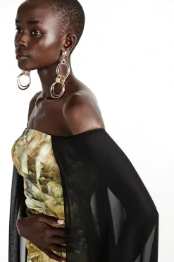 Brand new ⌛ Karen Millen Weston Abstract Crystal Print Midi Cape 👗 Dress - black ⌛ -Occasionwear Popular Store bkk06863 black xl 4