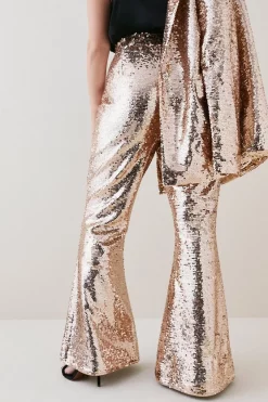 Wholesale 👏 Karen Millen Plus Size Sequin Tailored Flared Trouser - gold ✨ -Occasionwear Popular Store bkk06873 gold xl 2