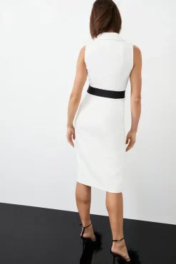 Best Pirce 🥰 Karen Millen Satin Tux Collared Belted Midi 👗 Dress ✔️ -Occasionwear Popular Store bkk06906 mono xl 2